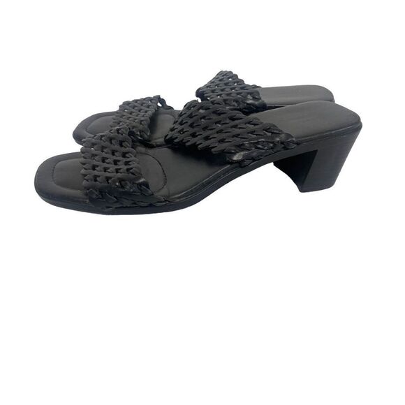 Unisa Braided Black Leather Sandal Slides - Picture 2 of 13